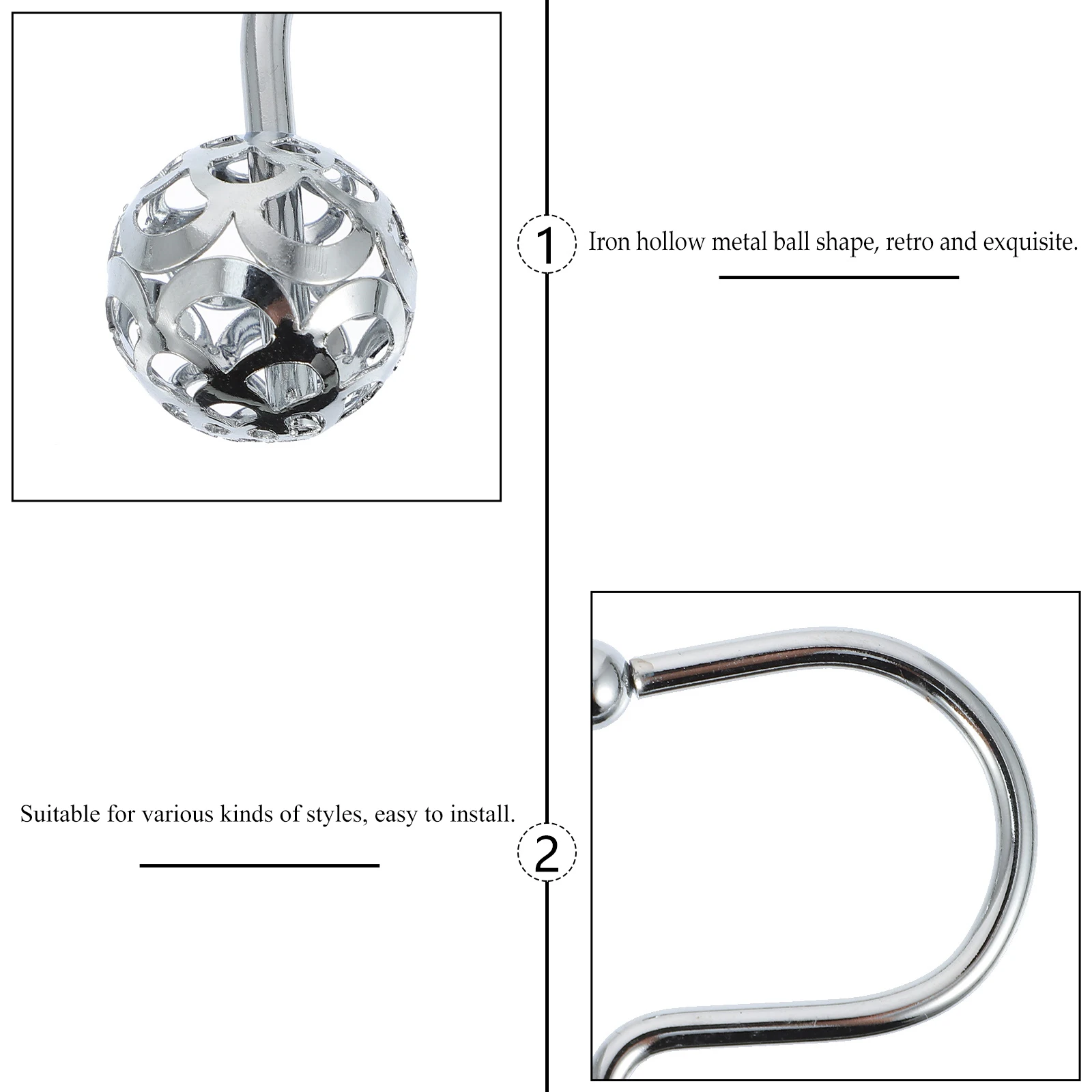 

12 Pcs Metal Ball Hook Curtain Hoops Curtains Shower Hooks Bathroom Decor up Heavy Duty
