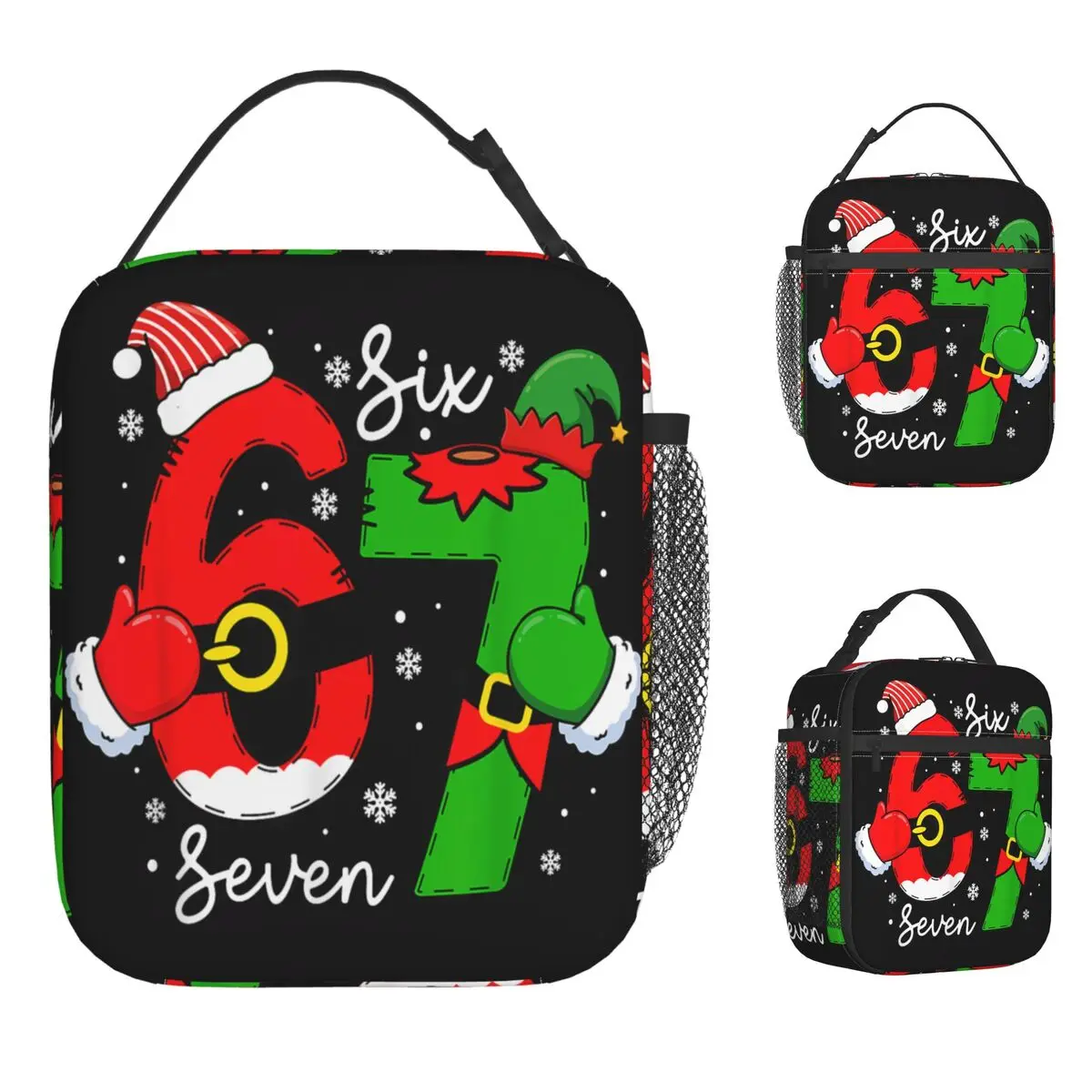 

Забавная рождественская сумка для обеда Six Seven Meme 67, кавайная коробка для обеда для детей, сумка-холодильник для пикника, оксфордские термосумки для обеда на заказ