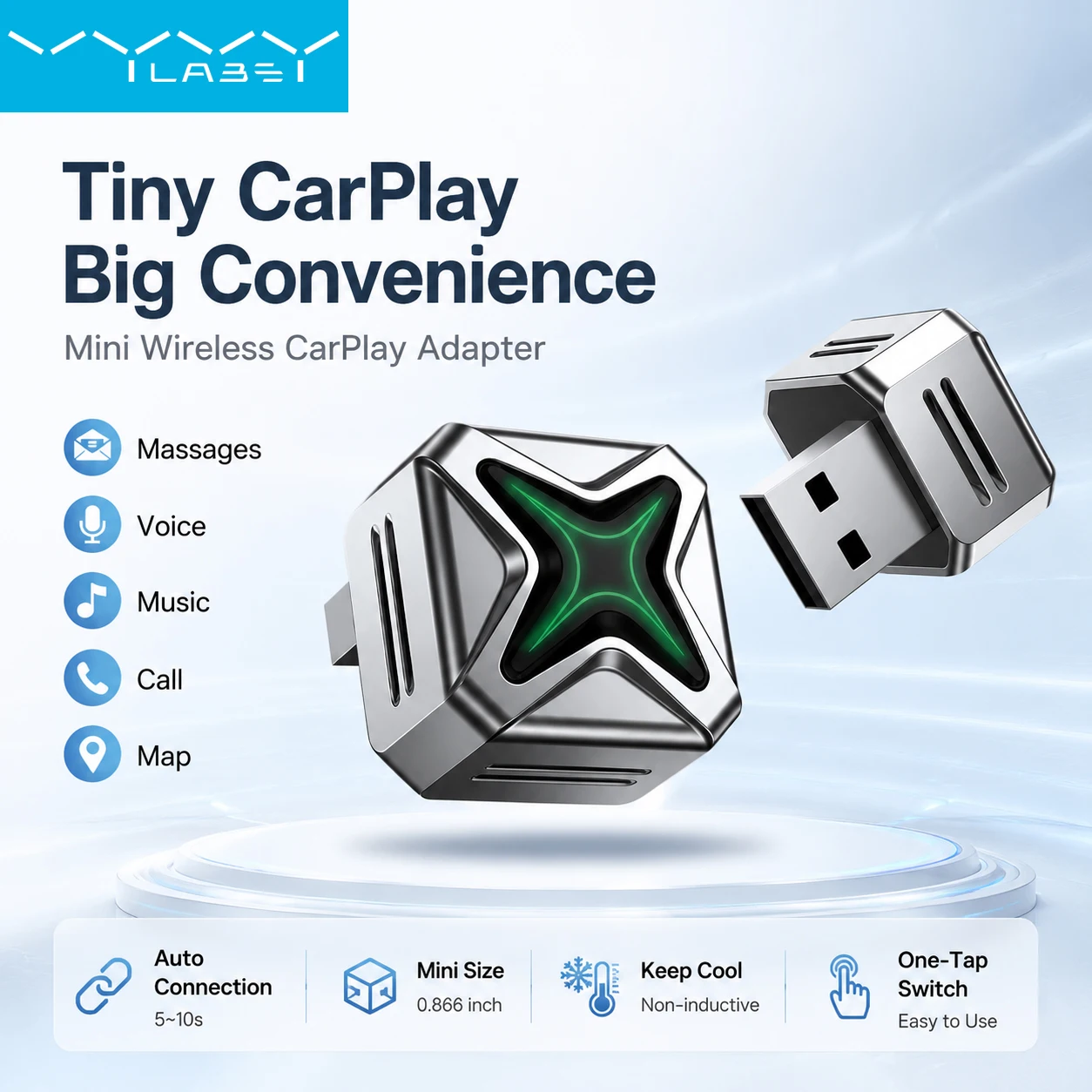 Vyvylabs 2 in 1 2026 New Wireless CarPlay Android Auto Adapter High-Quality Car Accessory Mini Adapte