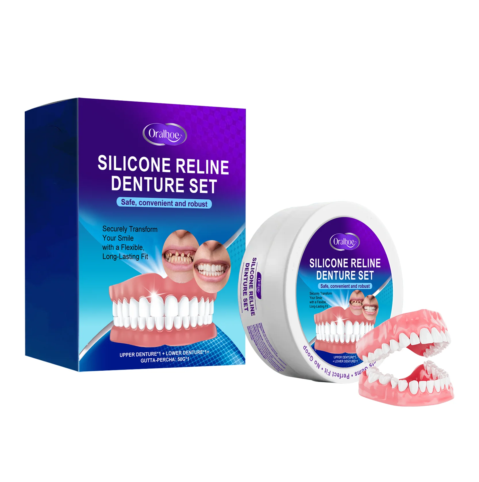 Reline Denture Set Teeth Comfort Fit Fake Teeth Decorate Teeth Gaps Oral Hygiene Care Professional Denture Set For Women Men