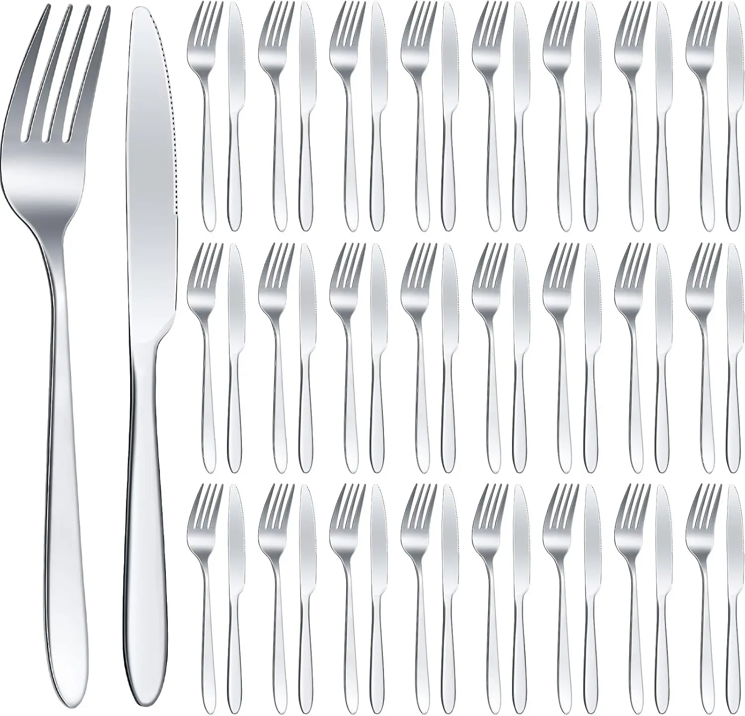 

Stainless Steel Forks and Knives Set 50 Piece Flatware for Kitchen Restaurant Dining