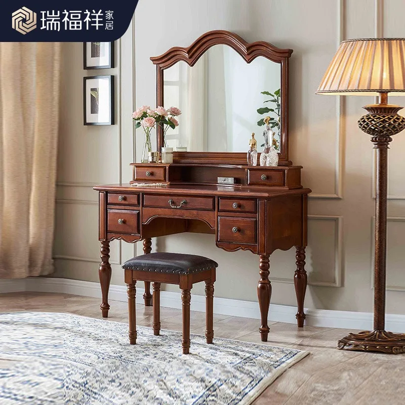 

Simple American country solid wood dresser European retro small dressing table bedroom small apartment makeup mirror makeup tabl