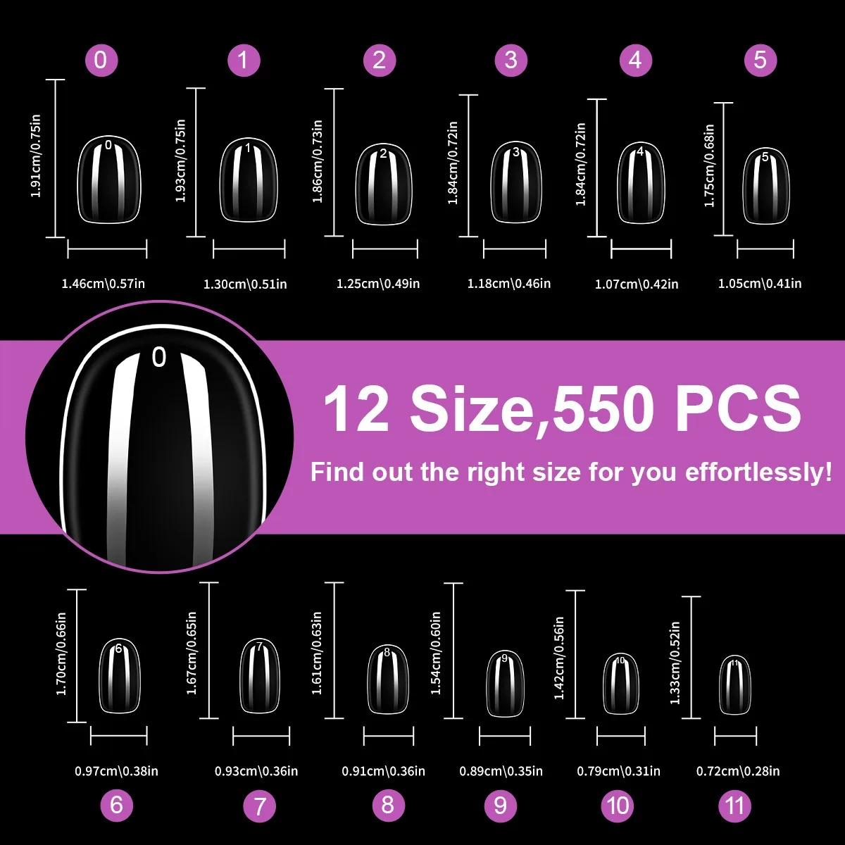 550 Stück Sargförmige Mandel-Soft-Gel-Nagelspitzen, künstliche halbe Abdeckung zum Aufdrücken, Acrylnägel in 11 Größen, künstliche Nägel, DIY-Maniküre-Verlängerungswerkzeuge – Detail 21