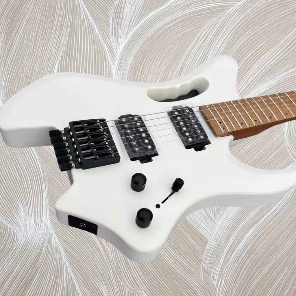 

Best-selling headless electric guitar, white 6-string, rosewood fretboard, black components, HH black open-back pickups