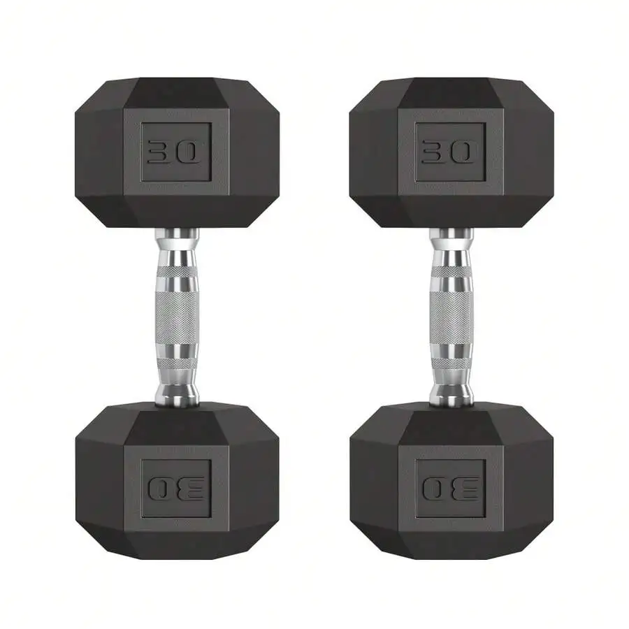 5-50 LB Hex Dumbbell Set Of 2, Rubber Cast Iron Hand Weights With Textured Carbon Steel Handle, Anti-Roll Hexagon Free Weights F