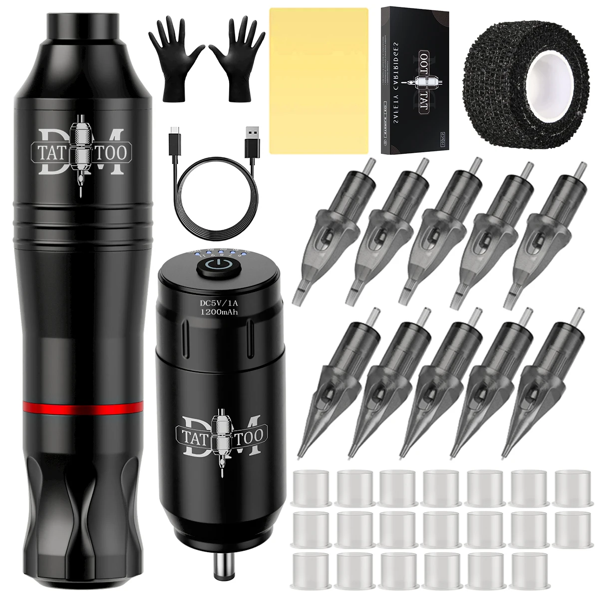 

Комплект тату-машины DM, профессиональная роторная тату-машинка с интерфейсом RCA, иглы для татуировки, чашка с чернилами для начинающих татуировок