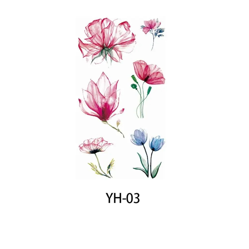 Waterproof Watercolor Cherry Blossom Tattoo Sticker Small Fresh Disposable Temporary Tattoo Sticker Coloured Drawing Anti Sweat