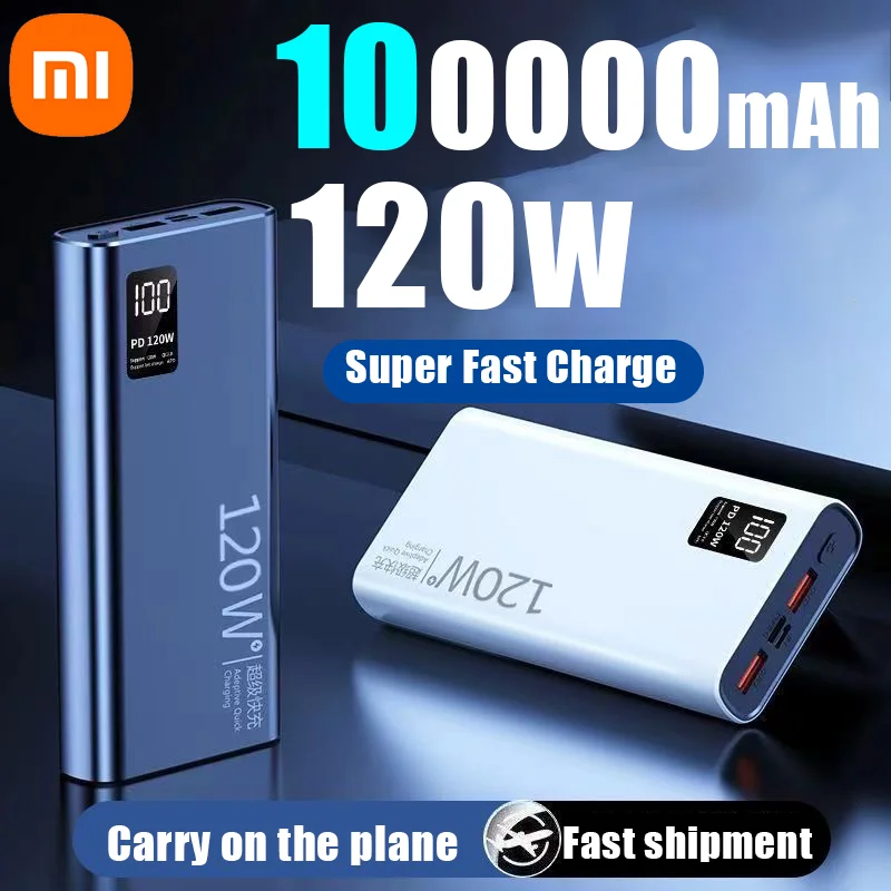 Xiaomi 100000 High Capacity Power Bank 120W Fast Charging Powerbank Portable Battery Charger For iPhone Samsung Huawei