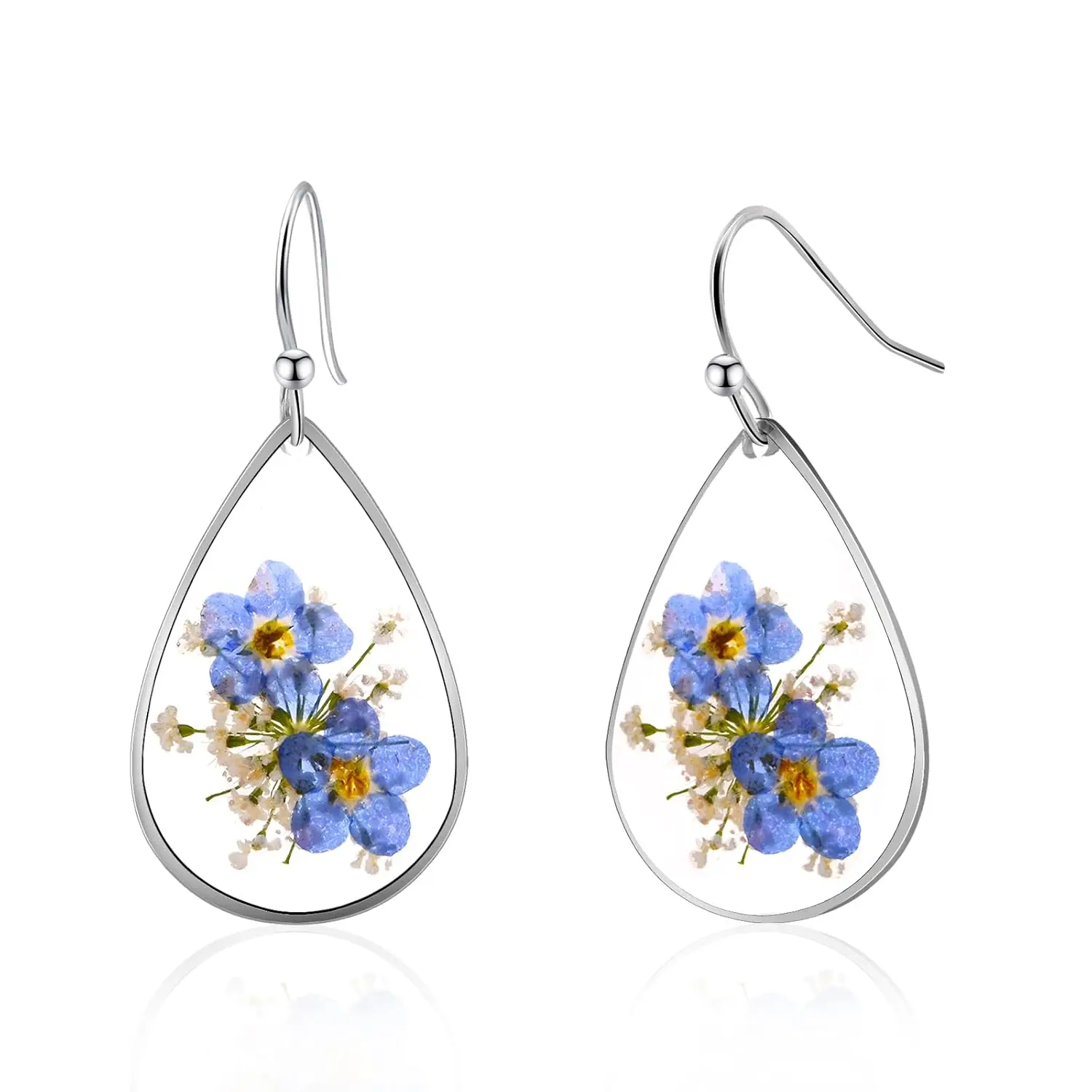 

Teardrop Flower Earrings Silver Dangle Handmade Personalized for Women