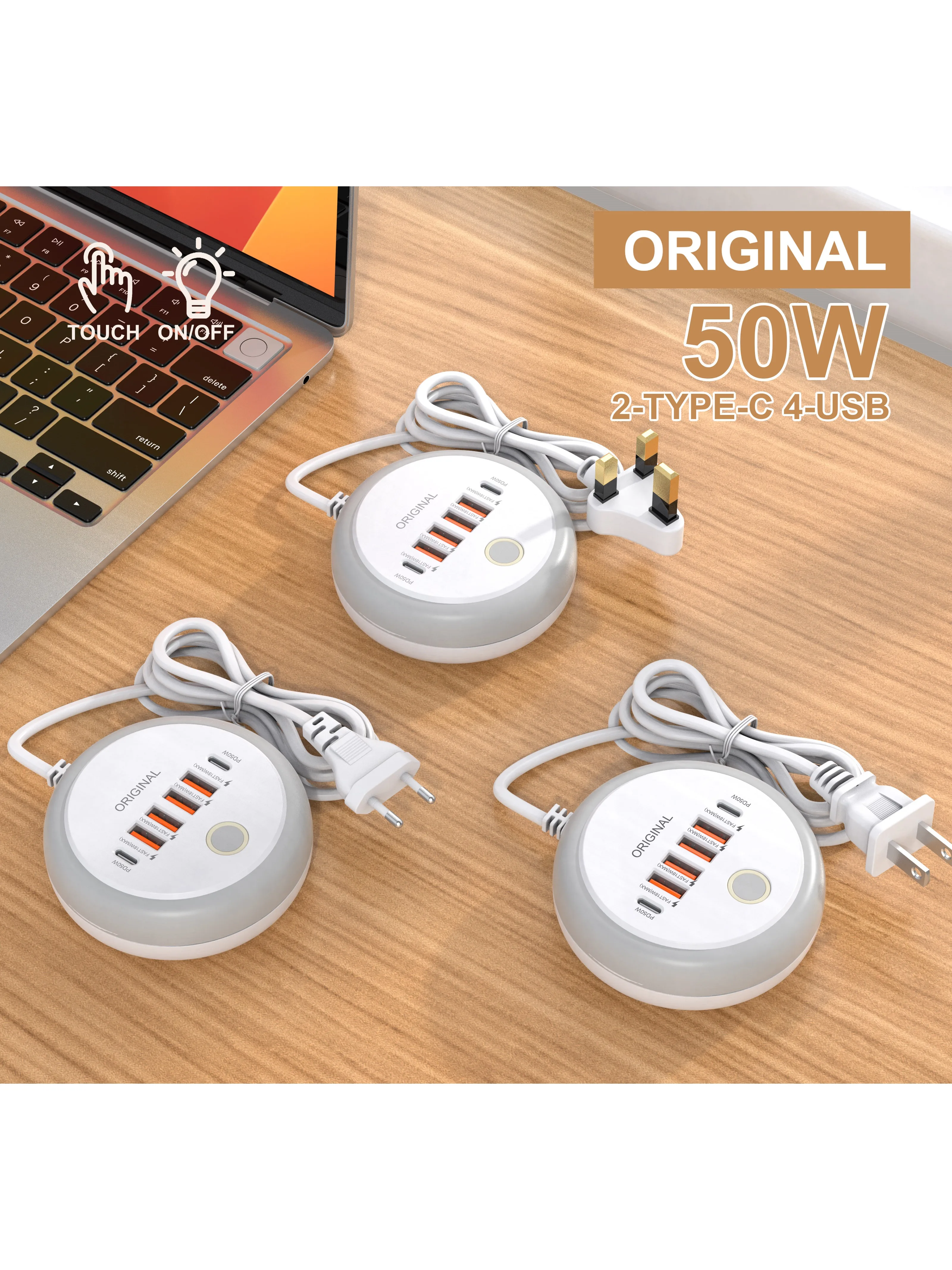 50W USB Typ C Schnellladegerät Multi Ports Steckdosenleiste für iPhone Samsung Xiaomi Huawei Telefonadapter Schnellladestation