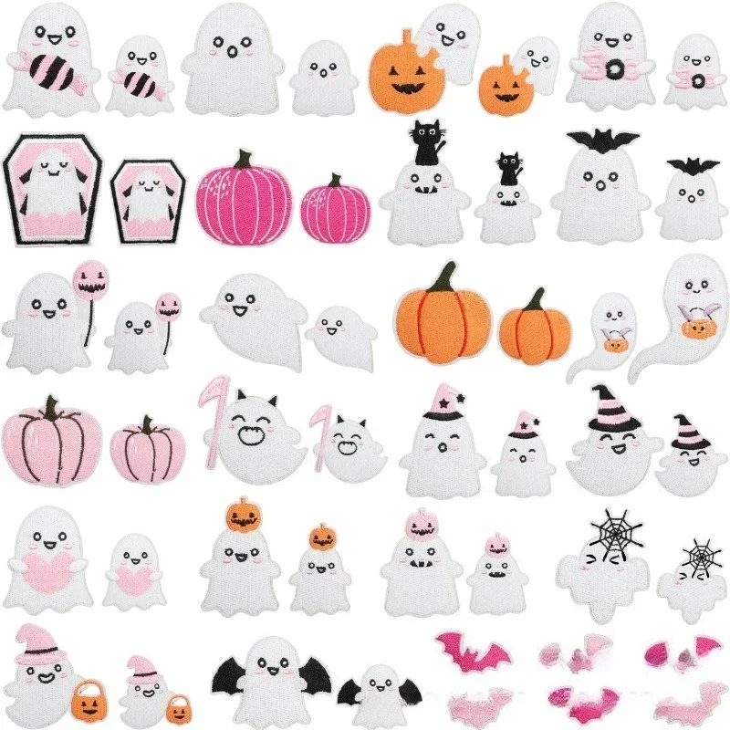 유령 자수 패치 천 할로윈 피아오 유령 패치 스티커 축제 분위기 드레스업 자수 라벨 호박 거미