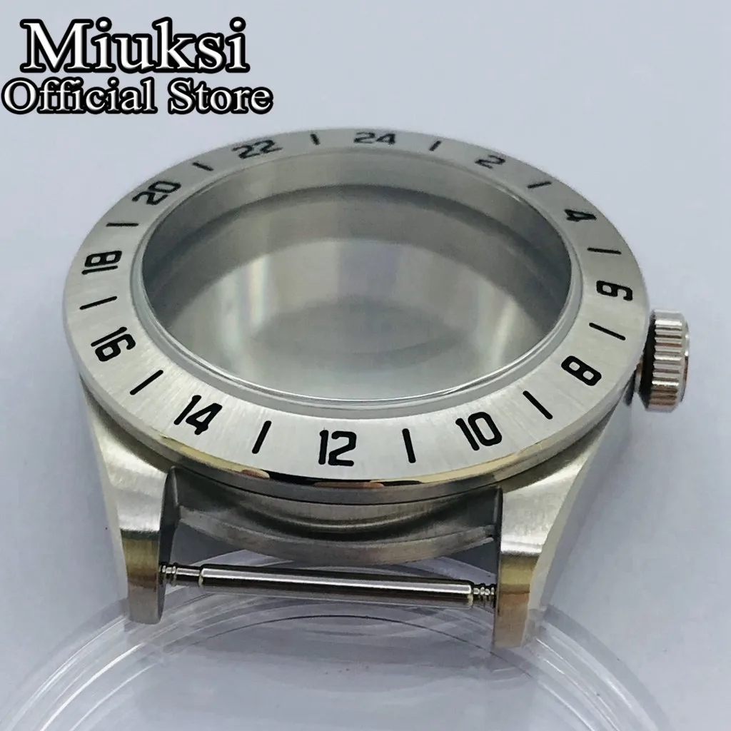 Miuksi 39mm silver sterile watch case domed sapphire glass fixed bezel fit NH35 NH36 NH34 ETA2824 PT5000 movement