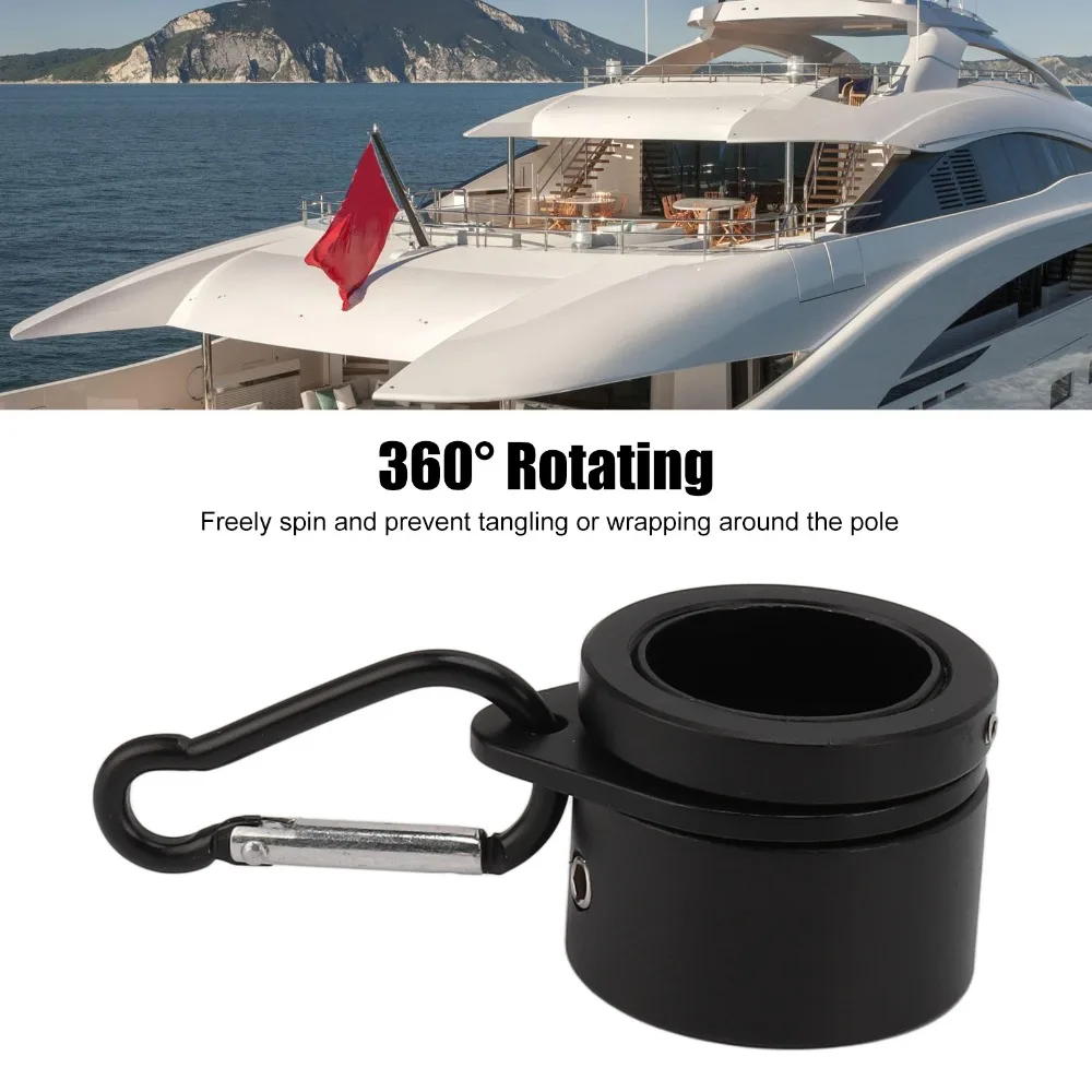 2pcs Durable Aluminium Alloy Flag Pole Rings With Carabiners Black Flagpole Mounting Clips Spinning Flag Pole Kit Outdoor