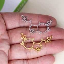 5pcs/lot Stainless Steel Serotonin Molecule Charms for Bracelet Flower Chemistry Science Jewelry Geometric Charms Pendant