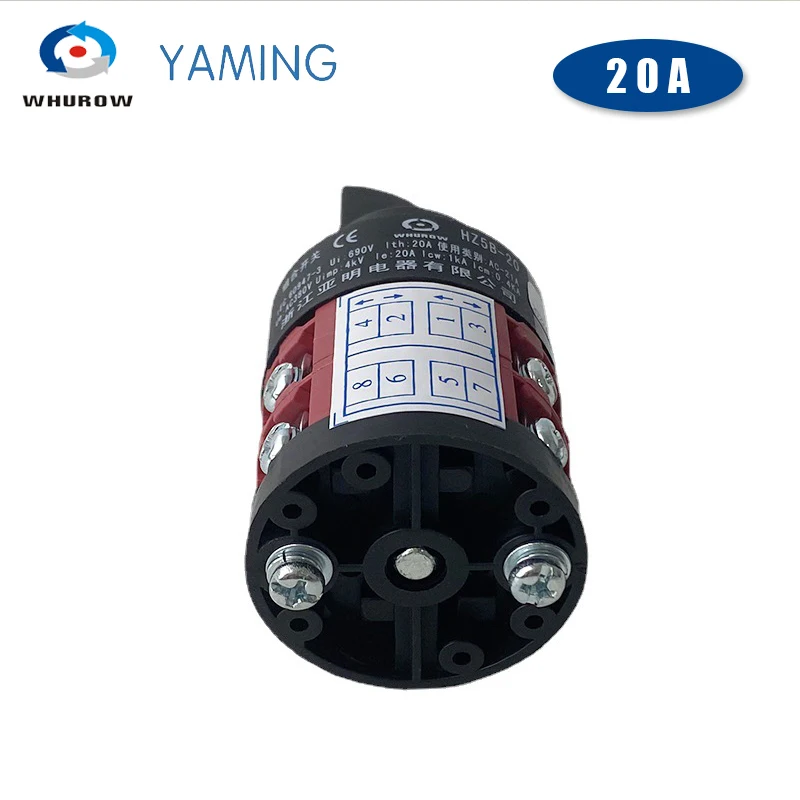 Yaming Electric 3 Position HZ5B-20/2 Combination Changeover Rotary Cam Switch 20A Two Poles 8 Terminals Silver Contact