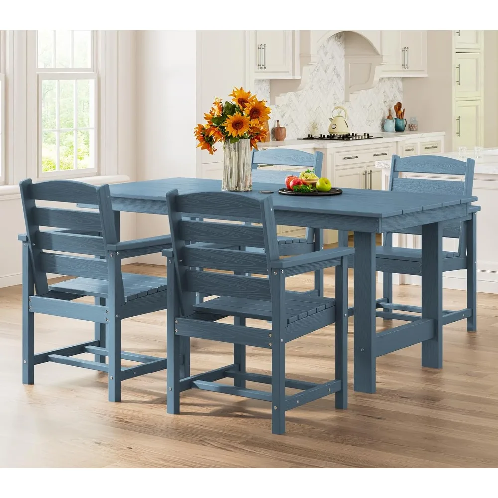 

Dining Table Chairs Set for 4，67" Extended Large Dining Table with 4 Chairs, HDPE Dining Set for Home, Kitchen
