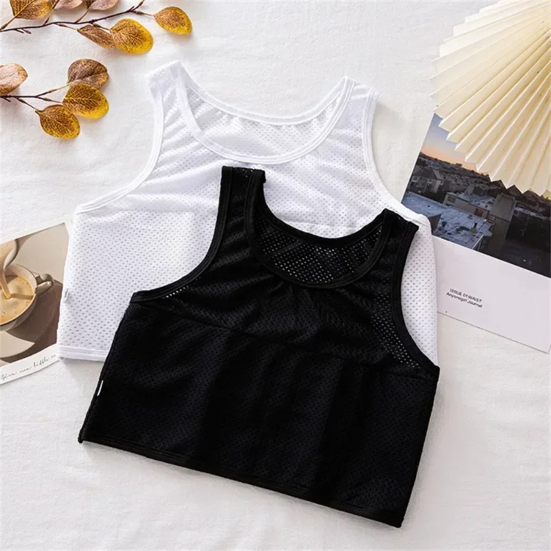 New Sports Tank Tops Mesh Breathable Shaper Summer Camisole Vest Sportwear Crop Top Flat Breast Corset Stretch Body Shaping Bra