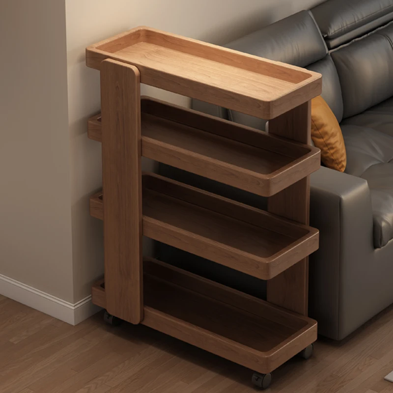Vintage Industrial Cart  4-Tier Solid Wood Storage Organizer for Living Room with 360° Wheels 100kg Capacity