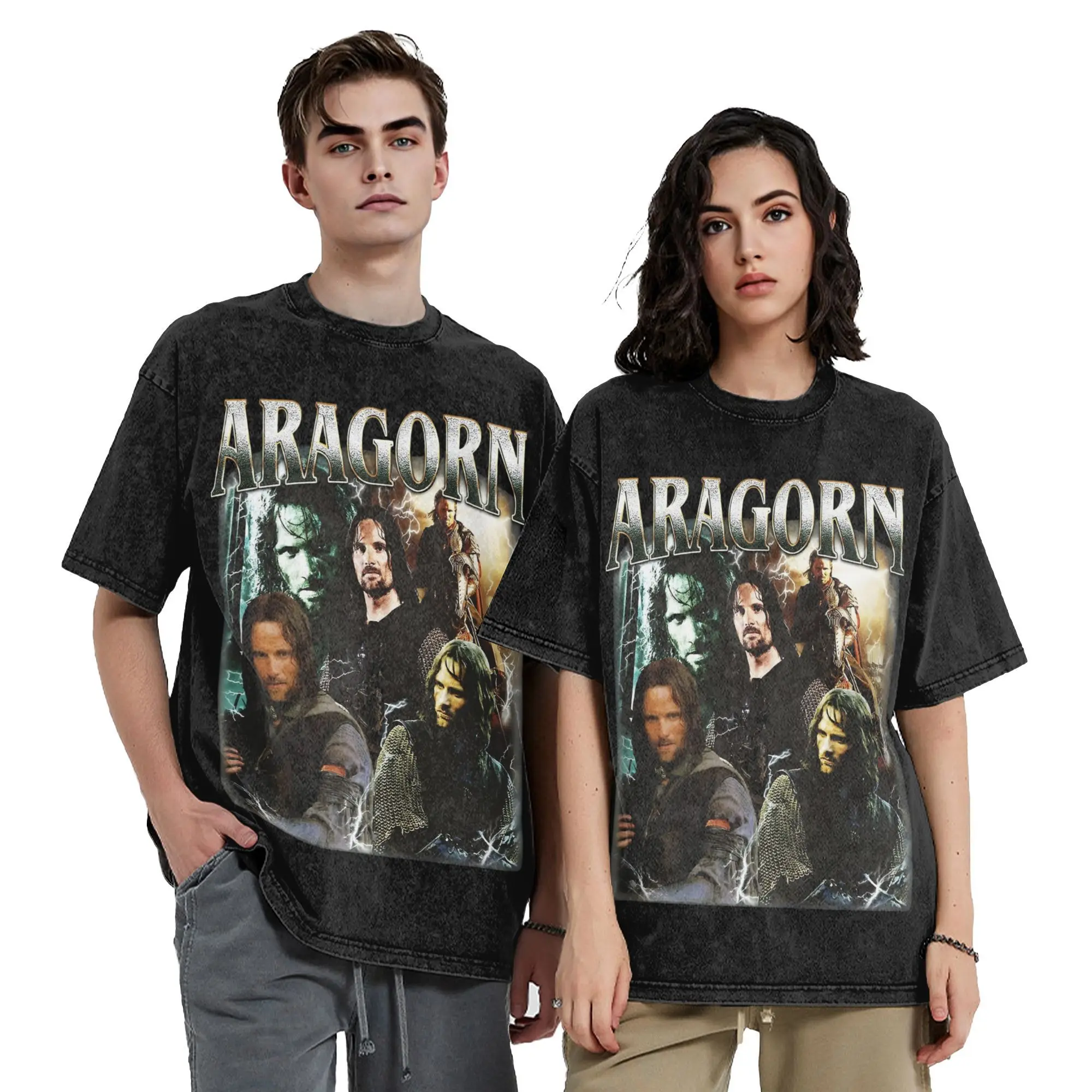 تي شيرت Aragorn L-Lords Of The R-Rings مغسول تي شيرت هيب هوب عتيق تي شيرت تي شيرت علوي للرجال والنساء قطن مطبوع