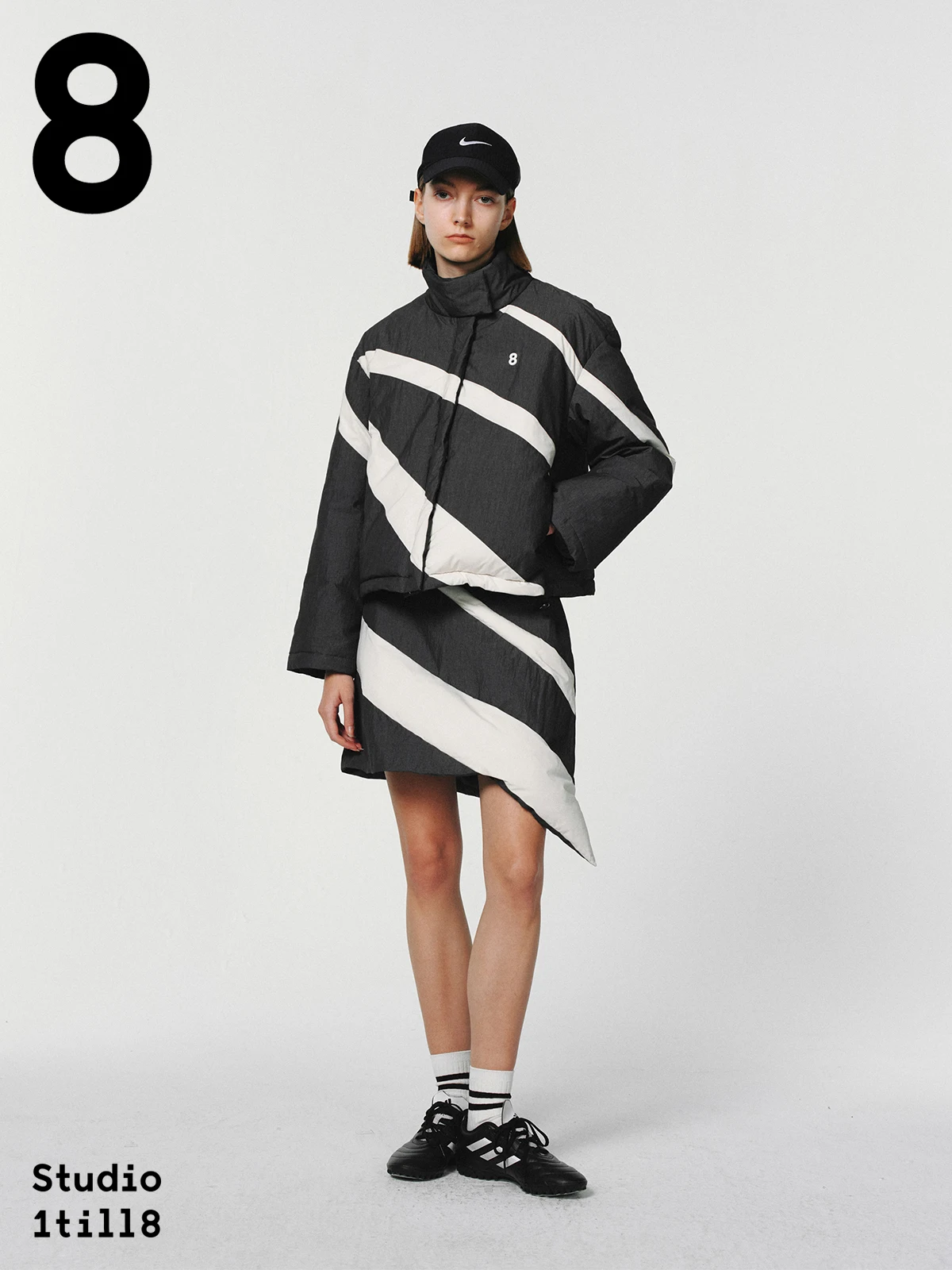 

Зимний хлопковый комплект Jaet Studiotill8, тяжелая рабочая лоскутная асимметричная юбка с воротником-стойкой, теплая одежда на молнии све