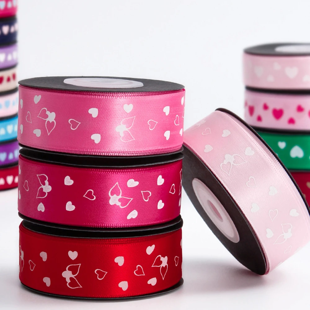 Love Heart Satin Ribbons 10yard Gold Print Diy Craft For Valentine'S Wedding Girl Birthday Bouquet Gift Pack Home Decor New