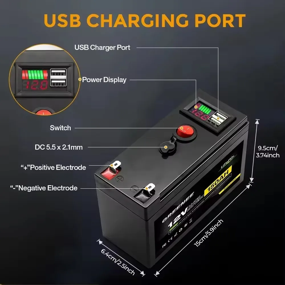 Upgrade Lithium Battery 12V LiFePO4 Rechargeable Battery Up to 4000+ Cycle Times For Small UPS Solar Power Fish Finder Toys Car
