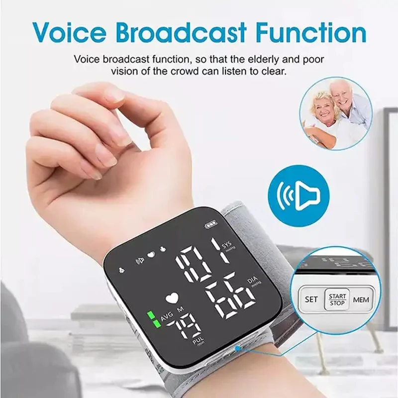 

Wrist voice sphygmomanometer LED large screen heart rate automatic sphygmomanometer monitor digital sphygmomanometer