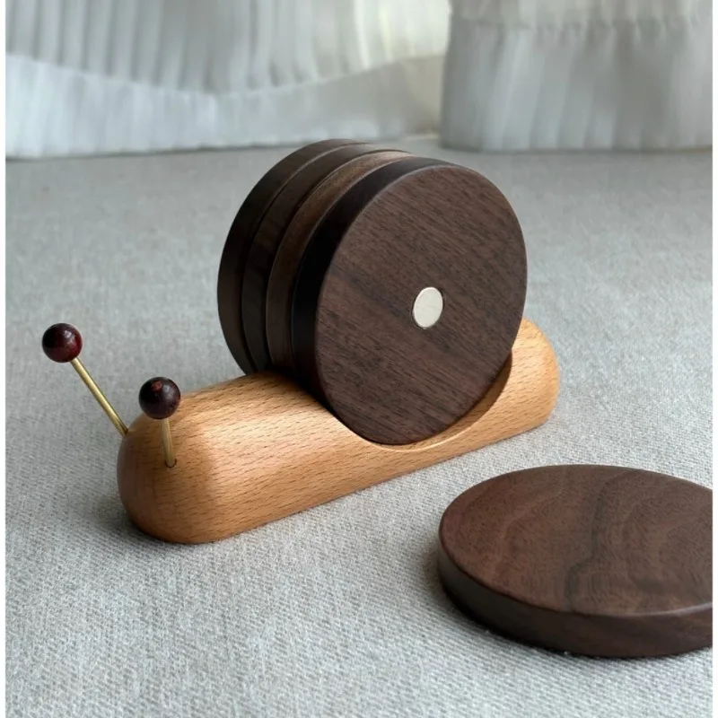 Desktop Creative Snail Wooden Coaster Insulation Pad Decorative Ornament Heating Pad Pot Pad Bowl Pad Coaster Magnetic Suction