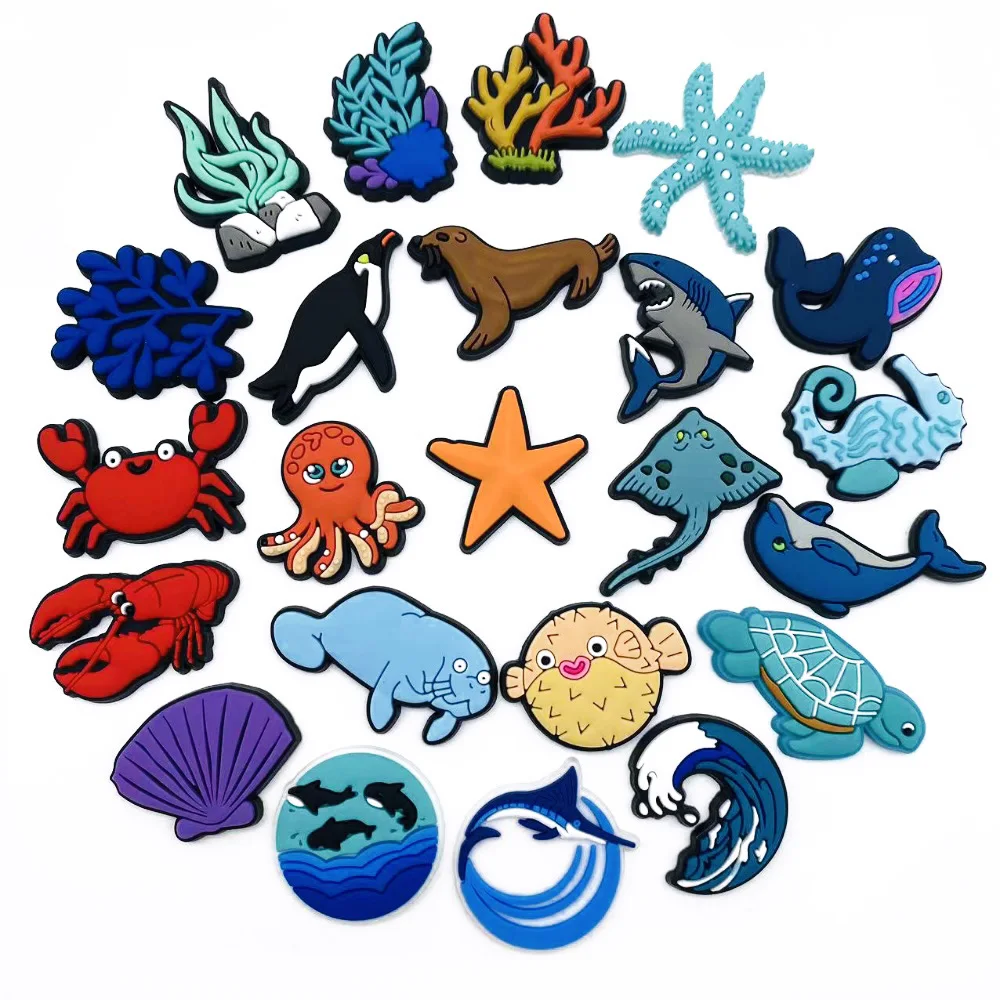 43Pcs/Set Summer Beach Shoe Charms DIY Marine fish Shoe Buckle Accessories PVC Shoe Decorations X-mas Girl Gifts