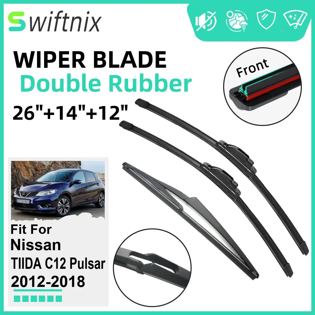 

Двойные резиновые автомобильные дворники для Nissan TIIDA C12 Pulsar 2012-2018, стеклоочистители, резиновые автомобильные аксессуары 2016 2017 2018