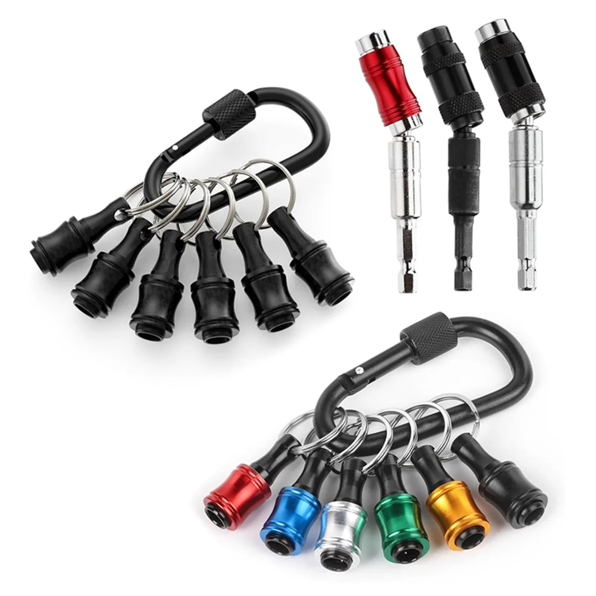 3 Pivoting Bit Tip Holder and 12 Bit Holder Keychain, 1/4 Inch Pivot Drill Bit Holder Quick Release Knuckle Bits Holder