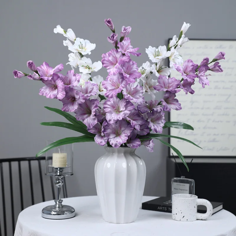 

Artificial Flowers Silk Double Leaves Sword Orchids Branch Shopping Mall Decoration Simulation Flower White Shaohua Sword Orchid