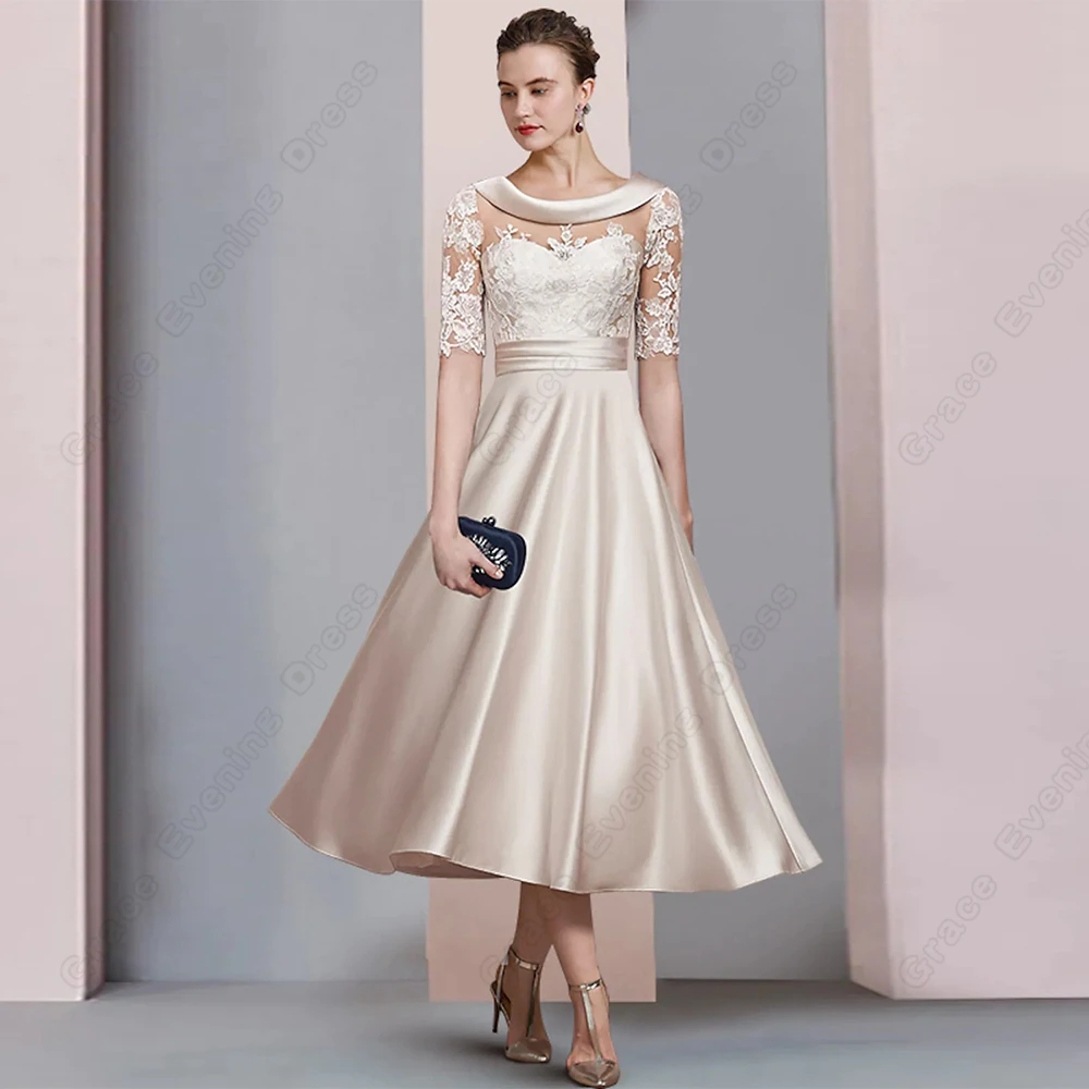 Champagne Half Sleeve Mutter der Braut Kleider für Formale Partei 2023 Sommer EINE Linie Knöchel Länge Scoop Hochzeit Party Kleid neue