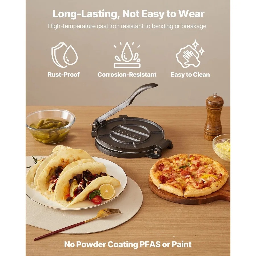 ماكينة ضغط التورتيلا مقاس 10 بوصة، ماكينة صنع عجائن روتي، حديد زهر عالي التحمل