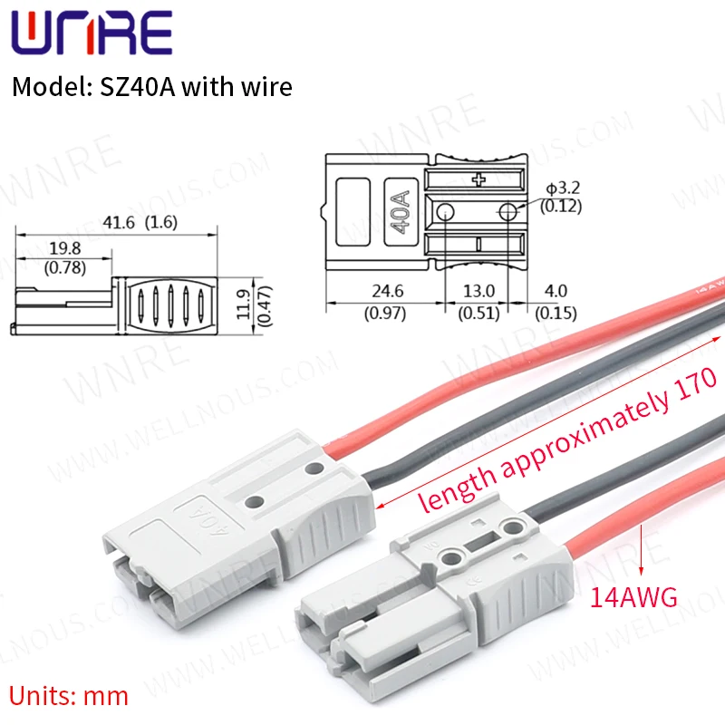 SZ40A Charging Socket Port With Wire Plug Wiring Terminal Battery Interface Adapter Energy Storage Connector