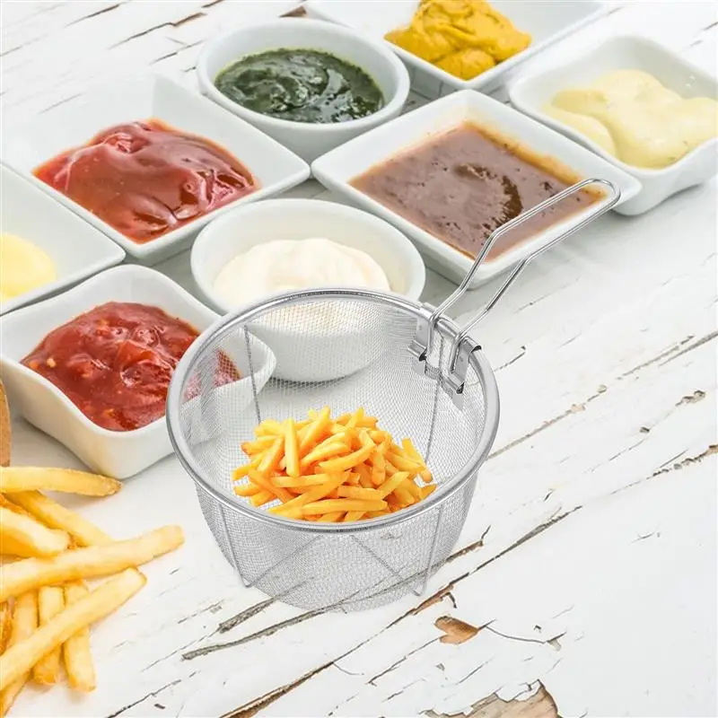 

Fry Basket Stainless Steel Fried Mesh Kitchen Cooking Basket Fry Pan Oil Pan Strainer Noodle Spoon Colander French Fries