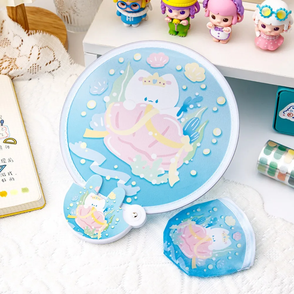 Folding Round Collapsible Pocket Fan Mini Portable Handheld Fan Cute Cartoon Pattern Foldable Fan Summer