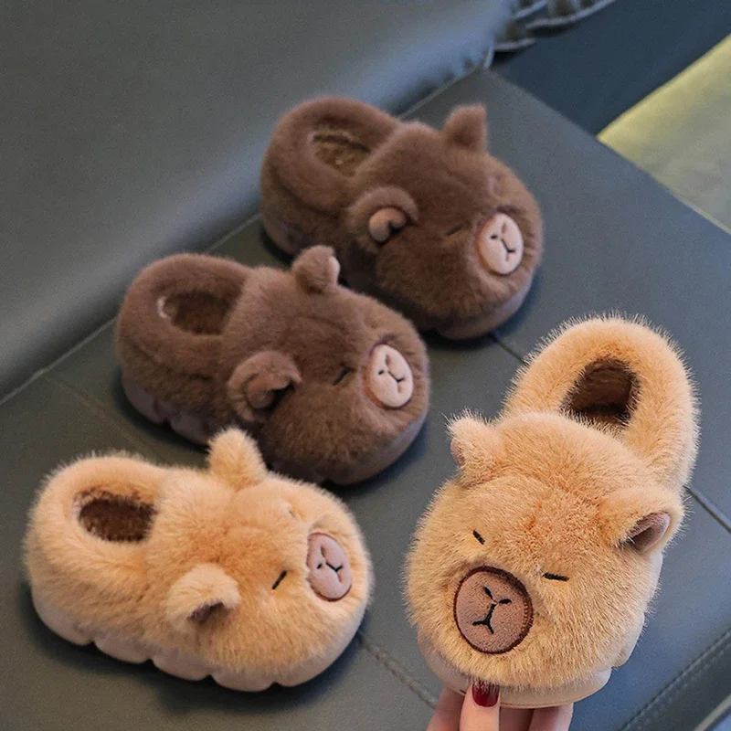 Capybara Kinder-Winter-Baumwollpantoffeln Neue Jungen-Mädchen-Cartoon-Hausschuhe Rutschfeste Bequeme Weichsohlen-Plüschpantoffeln – Detail 3