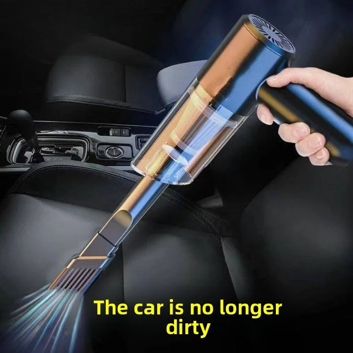 Car-mounted vacuum cleaner with strong wireless suction. Handheld vehicle cleaning device with high power suction