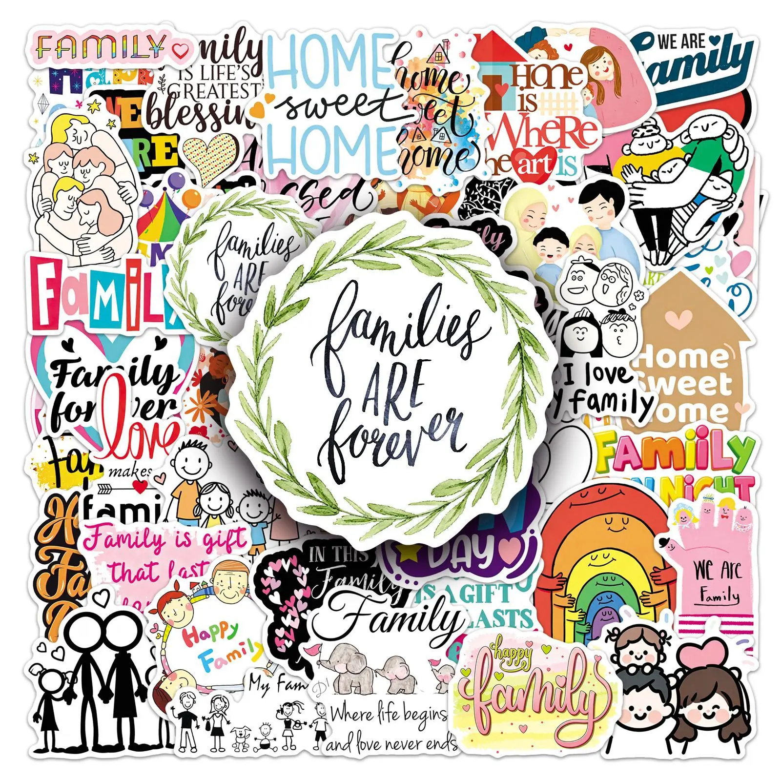 50PCS Cartoon Family Stickers DIY Cute Decoration Luggage Mobile Phone Case Skateboard Notebook Waterproof Kid Toy Gifts Sticker
