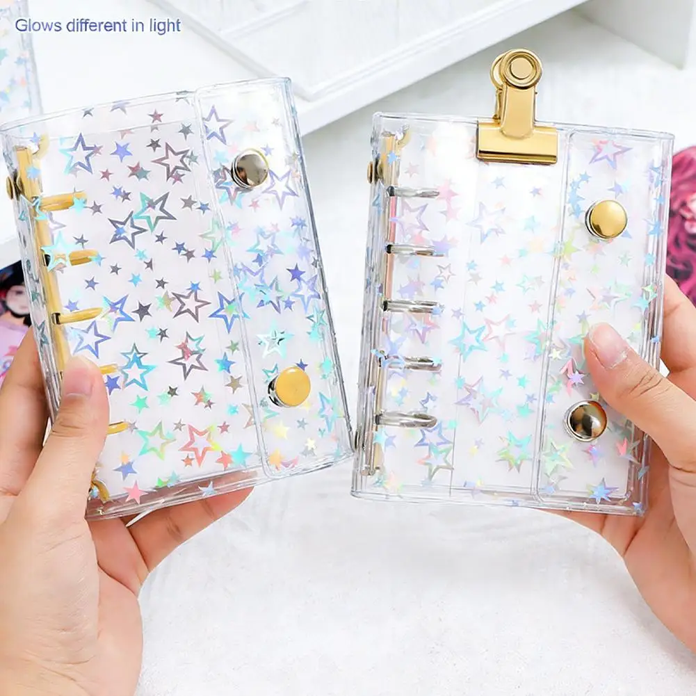 

Прозрачная папка-биндер из ПВХ с двойными застежками M5, утолщенная, со съемной обложкой, с блестками в виде звезд, разноцветная, для студентов, для блокнотов с отрывными листами