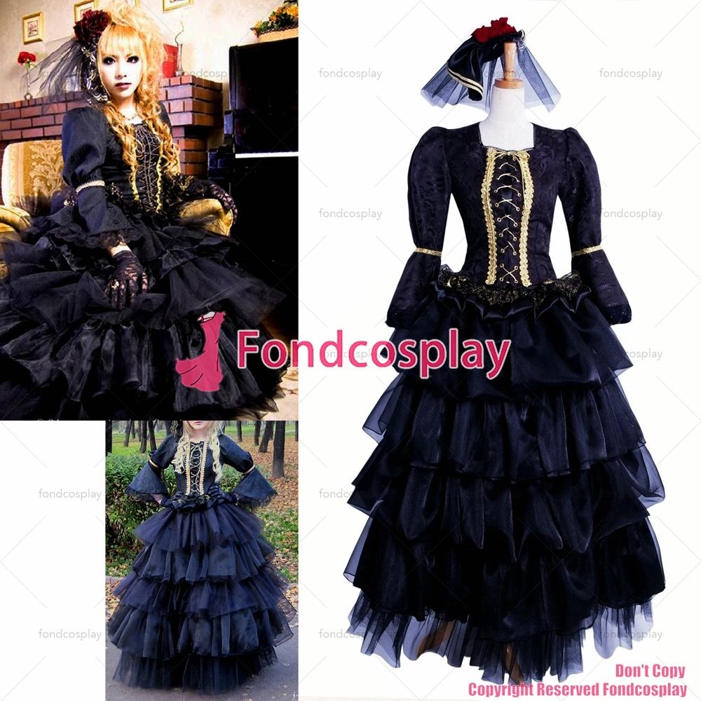 fondcosplay tripp Fashion Hiphop Versailles Hizaki Visual J Rock Outfit black organza Dress Cosplay Costume CD/TV[CK985]