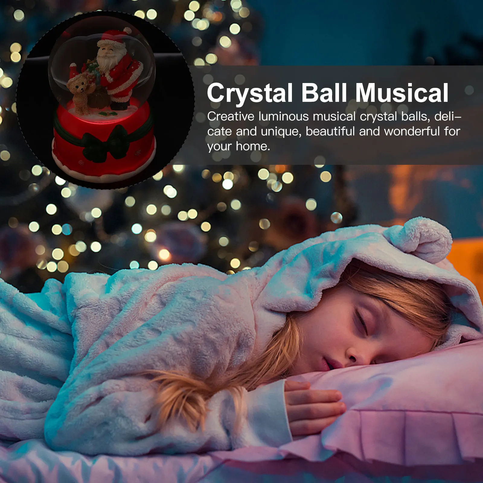 

Music Box Musical Crystal Ball Christmas Ornament Resin Glowing Snow Globe Adornment