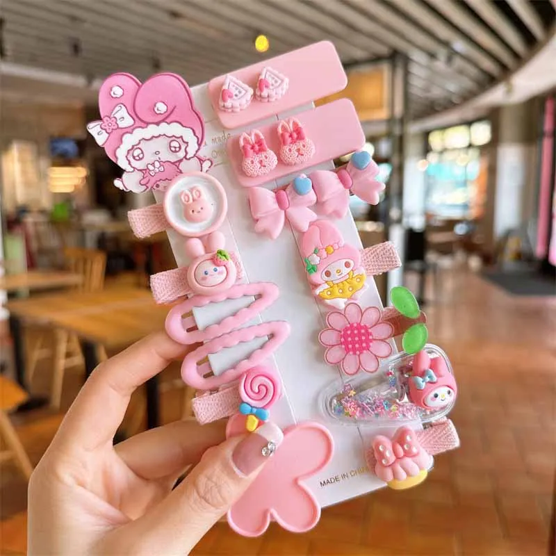 14 Piezas de Horquillas para el Cabello con Dibujos Animados de My Melody y Kuromi, Horquillas de Moda para Niñas, Horquillas con Flores, Accesorios para el Cabello de Niñas