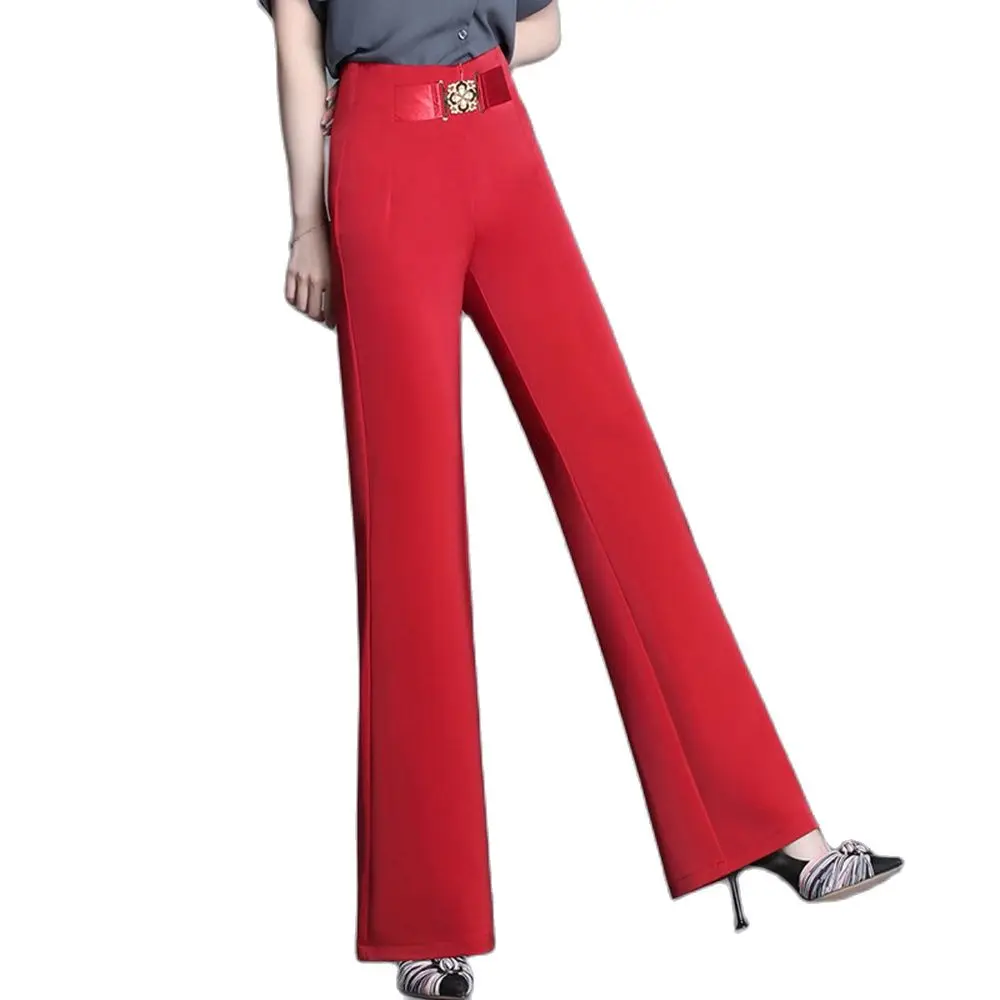 Women Fashion Beautiful Flare Pants High Waist With Belt Zipper Elegant Office Lady Working Straight Trousers Plus Size 6XL