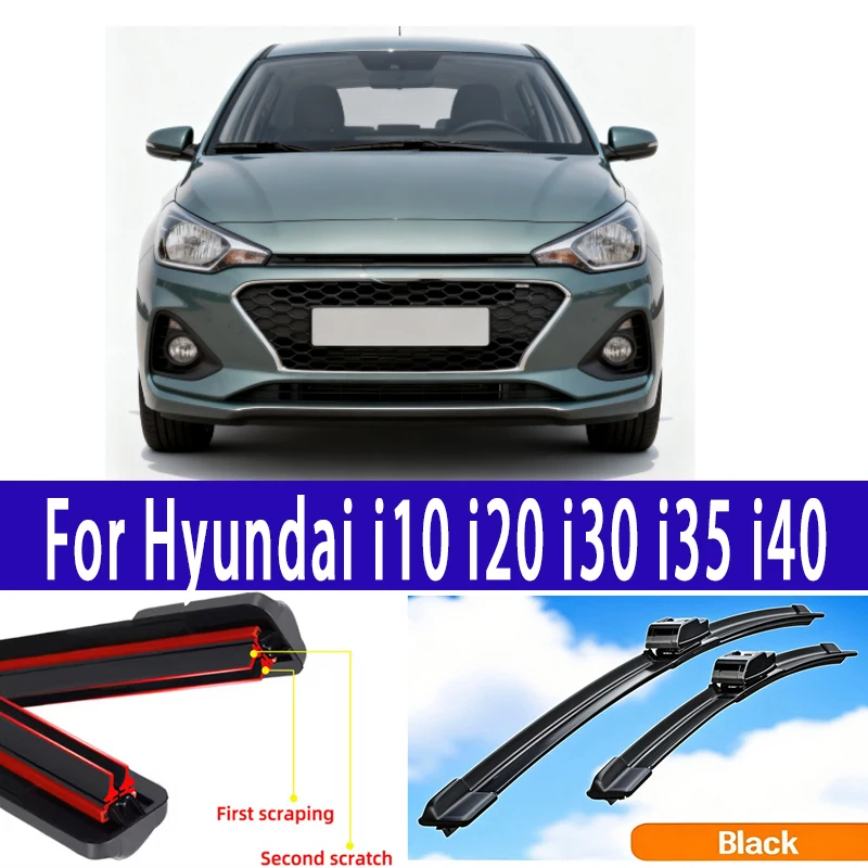 

Double Rubber Car Wipers for Hyundai i10 i20 i30 i35 i40 Front Blade Brushes Cutter Automobiles Accessorie Windscreen Wiper