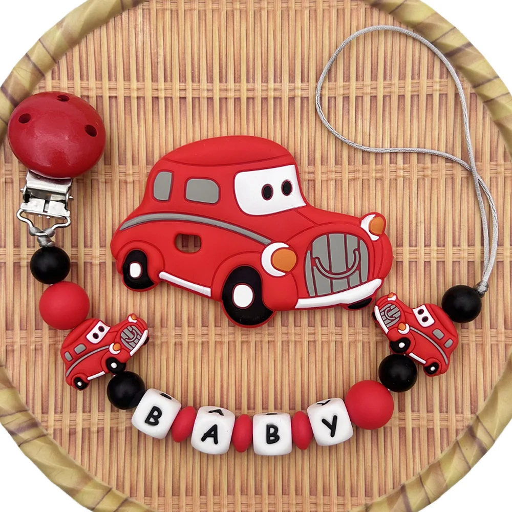 Personalized English Russian Letters Name Baby Car Silicone Pendant Pacifier Clips Chains Holder Teether Baby Kawaii Toy Gifts