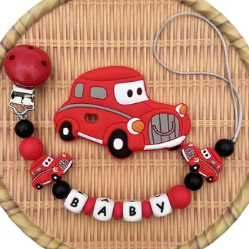 Personalizado inglés ruso letras nombre bebé coche colgante de silicona chupete Clips cadenas soporte mordedor bebé Kawaii juguete regalos