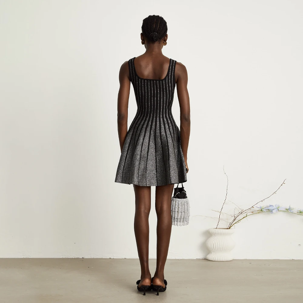 TWOTWurea YLE-Robe tunique à rayures et col carré pour femme, vêtement amincissant à la mode