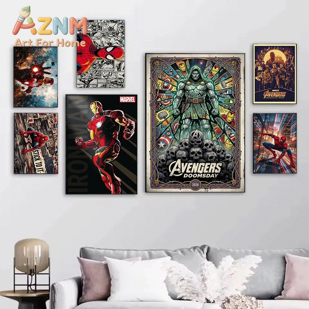 Marvel Iron Man Red Armor Abstract Newspaper Sketch Canvas Wall Art Unframed Canvas Poster Print for Boys Bedroom Game Room Ap